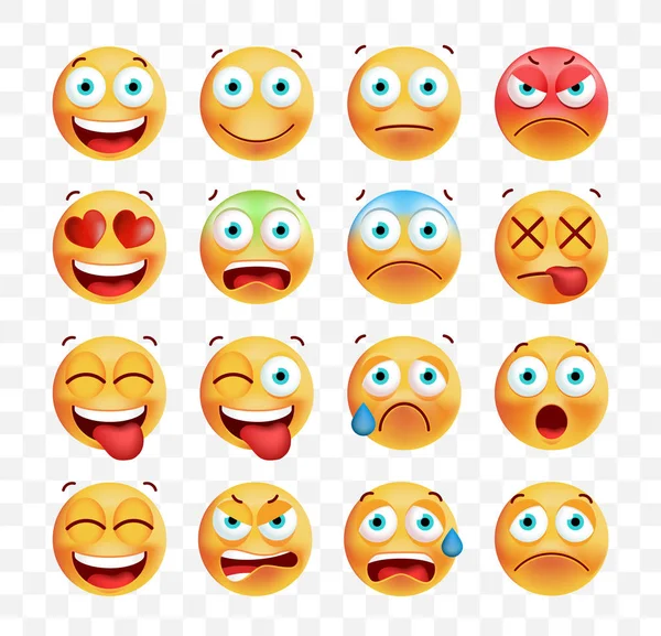 Set of Cute Emoticons on White Background. Isolated Vector Illustration — Stock Vector