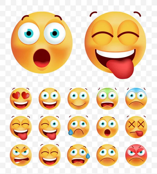 Conjunto de Emoticons bonitos em fundo branco. Ilustração Vectorial Isolada — Vetor de Stock