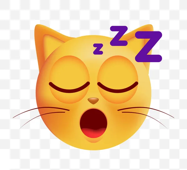 Cute Sleeping Emoticon Cat on White Background. Isolated Vector Illustration — Stock Vector