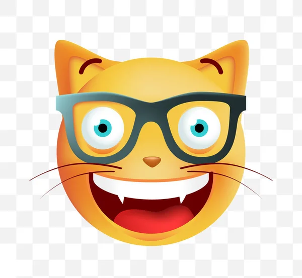 Gato Emoticon lindo con gafas sobre fondo blanco. Ilustración vectorial aislada — Vector de stock