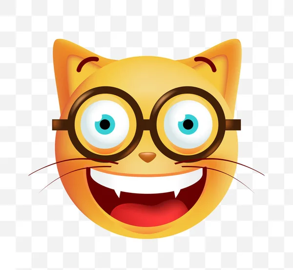 Gato Emoticon lindo con gafas sobre fondo blanco. Ilustración vectorial aislada — Vector de stock