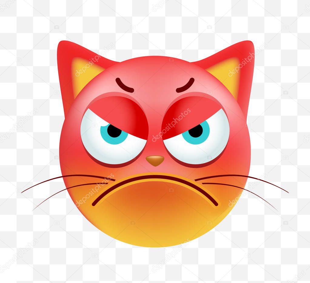 Cute Angry Emoticon Cat on White Background. Isolated Vector