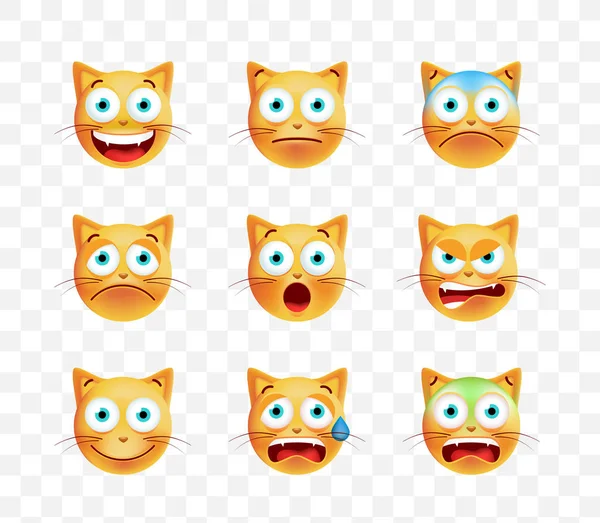 Set von niedlichen Emoticon-Katze auf transparentem Hintergrund. isolierte Vektorabbildung — Stockvektor