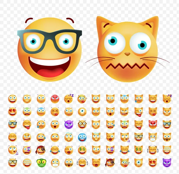 Zestaw Cute Emoticons na przejrzystym tle. Izolowana ilustracja wektora — Wektor stockowy