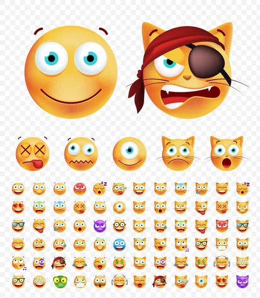 Σύνολο χαριτωμένο Emoticons σε διαφανές φόντο. Μεμονωμένη απεικόνιση διανύσματος — Διανυσματικό Αρχείο