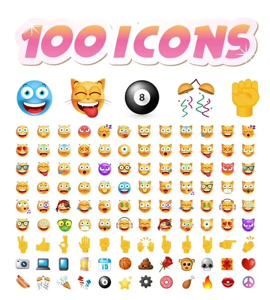 Conjunto de 100 iconos lindos sobre fondo blanco. Ilustración vectorial aislada — Vector de stock