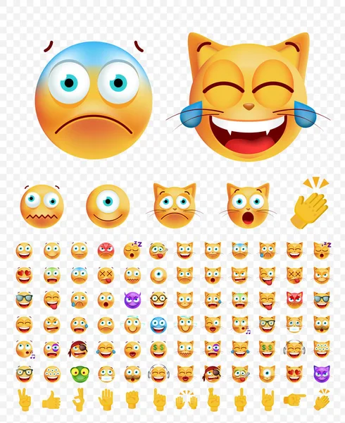 Set of Cute Emoticons on Transparent Background. Isolated Vector Illustration — Stock Vector