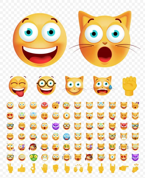 Conjunto de Emoticones Lindos en Fondo Transparente. Ilustración vectorial aislada — Archivo Imágenes Vectoriales