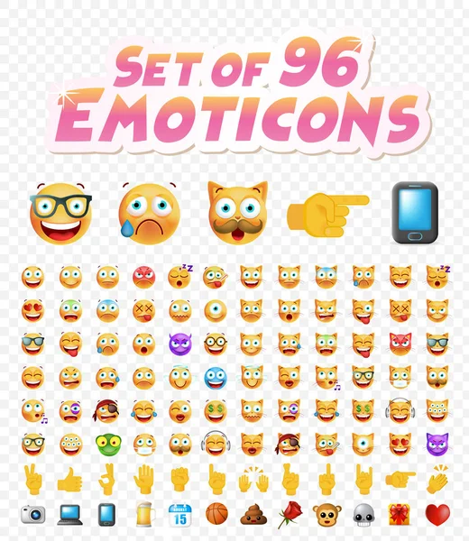 Uppsättning av 96 söt Emoticons på vit bakgrund. Isolerade vektorillustration — Stock vektor