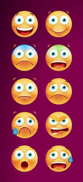 Set of Cute Emoticons on White Background. Isolated Vector Illustration — Stock Vector