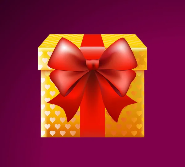 3d Реалистичный Желтый Подарочный Ящик с Красным Луком. Изолированный векторный элемент — стоковый вектор
