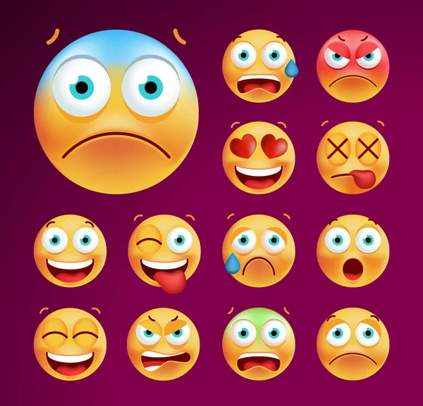 Uppsättning av söt Emoticons på svart bakgrund. Isolerade vektorillustration — Stock vektor