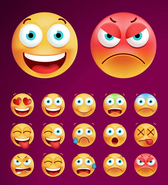 Uppsättning av söt Emoticons på svart bakgrund. Isolerade vektorillustration — Stock vektor