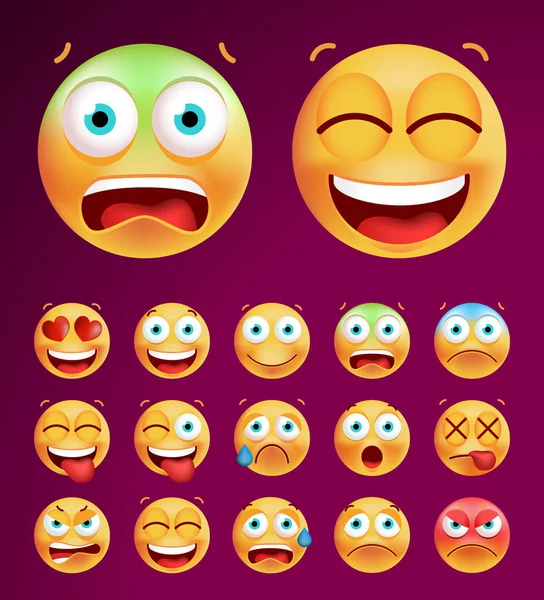 Set of Cute Emoticons on Black Background. Isolated Vector Illustration — Stock Vector