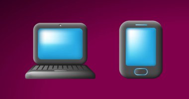 Koyu arka plan üzerinde şirin Laptop. İzole vektör çizim 