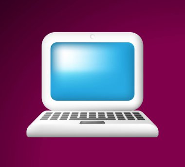 Koyu arka plan üzerinde sevimli beyaz dizüstü bilgisayar. İzole vektör çizim 