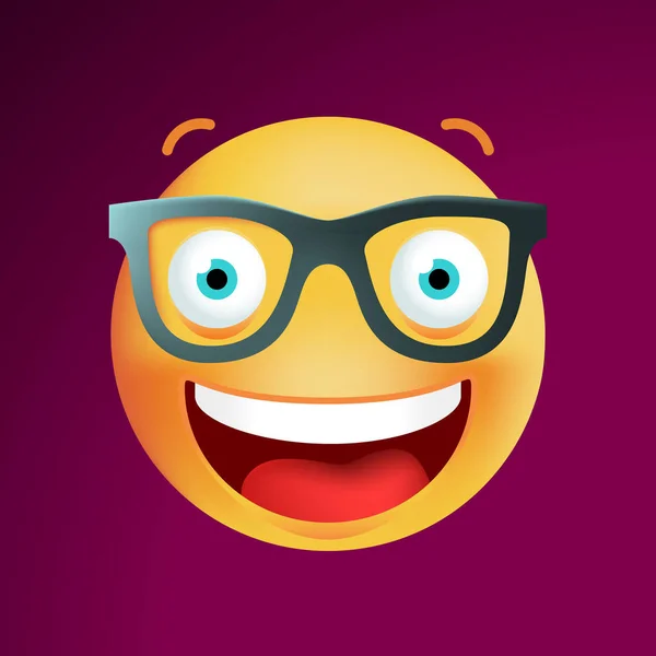 Emoticono lindo con gafas sobre fondo negro. Ilustración vectorial aislada — Vector de stock