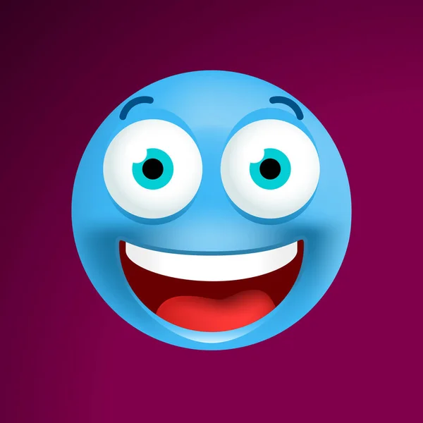 Schattige blauwe Emoticon op zwarte achtergrond. Geïsoleerde vectorillustratie — Stockvector
