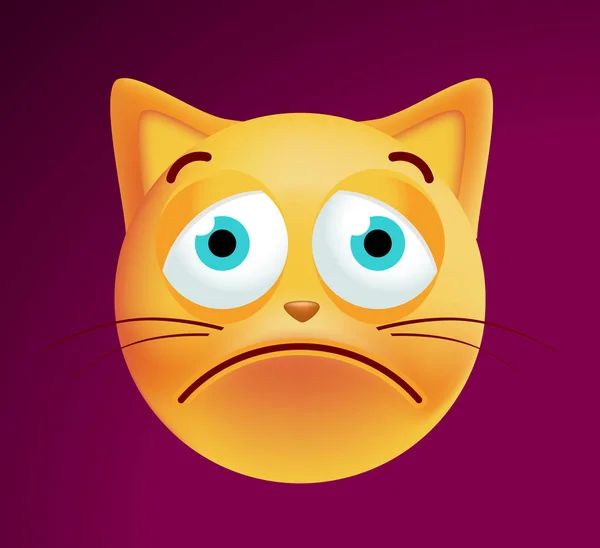 Gato Emoticon Triste bonito no fundo escuro. Ilustração Vectorial Isolada — Vetor de Stock