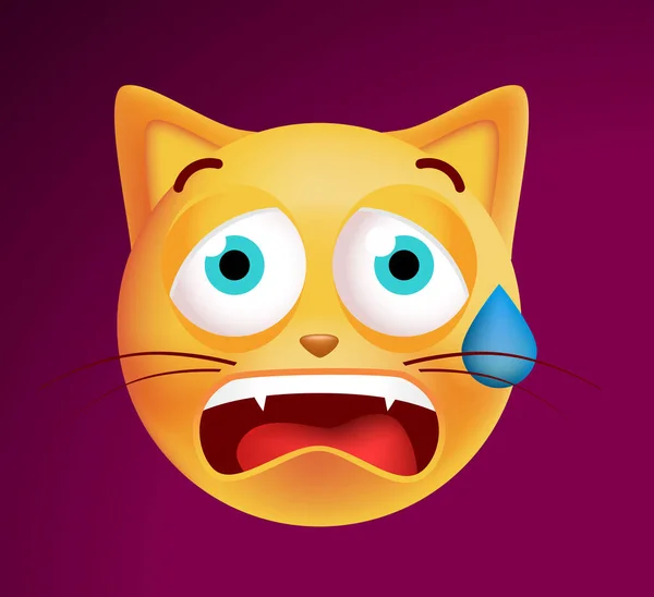 Carino spaventato Emoticon Cat su sfondo scuro. Illustrazione vettoriale isolata — Vettoriale Stock