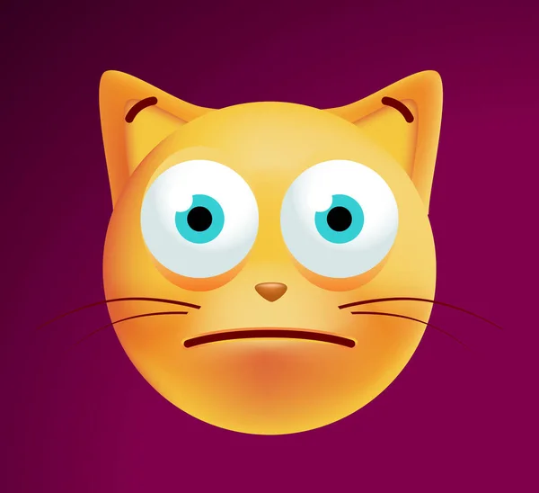 Carino confuso Emoticon Cat su sfondo scuro. Illustrazione vettoriale isolata — Vettoriale Stock