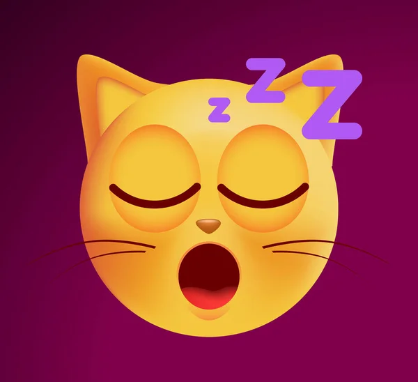 暗い背景にかわいい睡眠絵文字猫。分離ベクトル図 — ストックベクタ