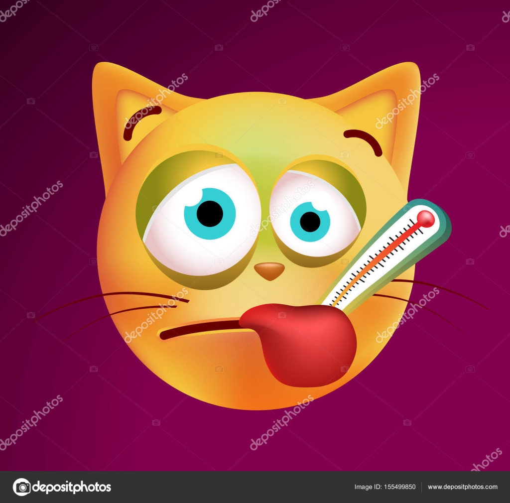 Mignon Malade Emoticone Chat Sur Fond Noir Illustration Vectorielle Isolee Image Vectorielle Par Davidcreacion C Illustration