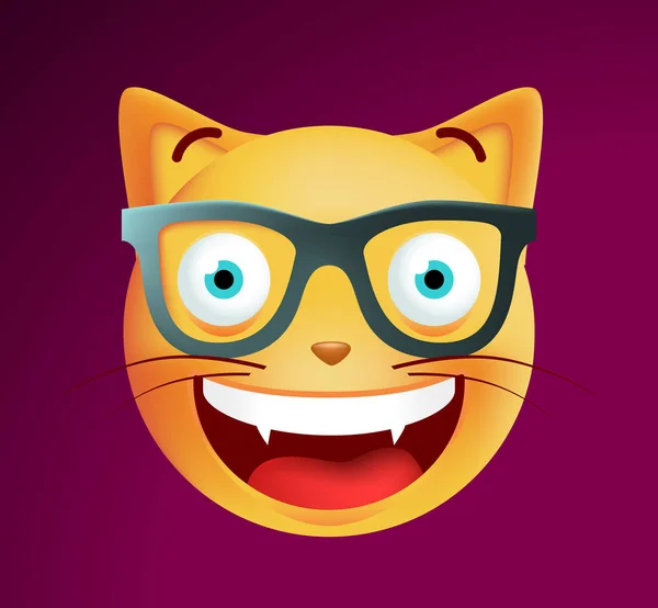 Cute Emoticon Cat with Glasses on Black Background. Isolated Vector Illustration — Stock Vector