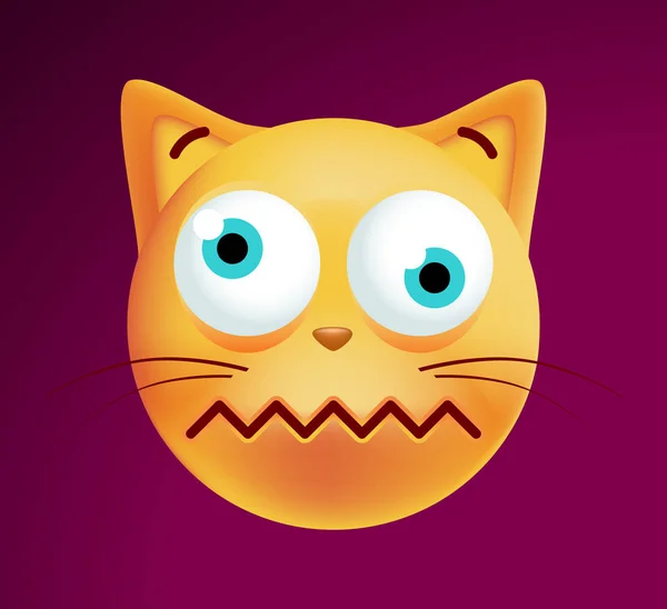 Carino Stordito Emoticon Cat su sfondo nero. Illustrazione vettoriale isolata — Vettoriale Stock