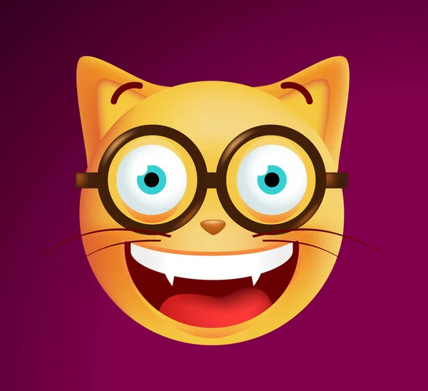Cute Emoticon Cat with Glasses on Black Background. Isolated Vector Illustration — Stock Vector