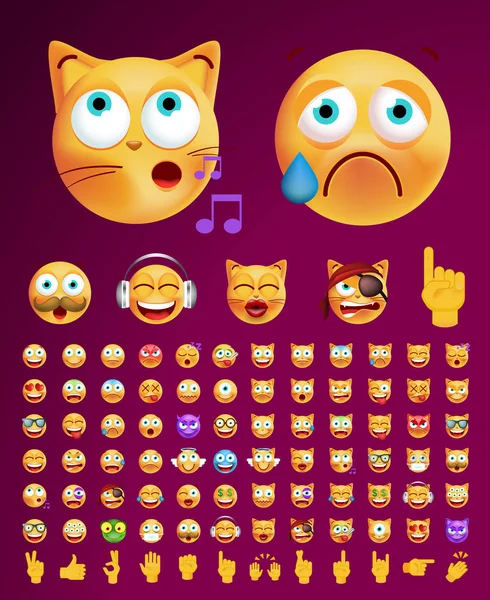 Set van leuke Emoticons op transparante achtergrond. Geïsoleerde vectorillustratie — Stockvector