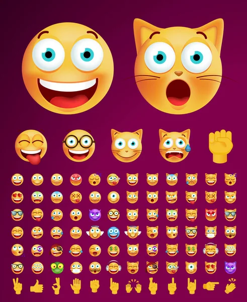 Σύνολο χαριτωμένο Emoticons σε διαφανές φόντο. Μεμονωμένη απεικόνιση διανύσματος — Διανυσματικό Αρχείο
