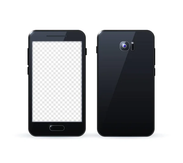 Realistische Zwart Gedetailleerde Smartphone Mockup Witte Achtergrond Geïsoleerde Vectorelementen — Stockvector