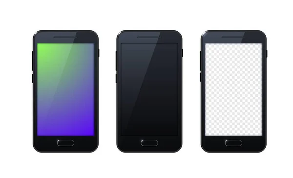 Realista Negro Detallado Smartphone Mockup Sobre Fondo Blanco Elementos Vectoriales — Vector de stock