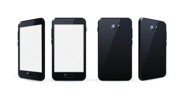 Réaliste Noir Détaillée Smartphone Mockup Sur Fond Blanc Éléments Vectoriels — Image vectorielle