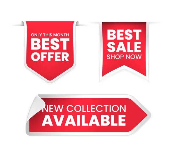 Collection High Quality Realistic Red Labels White Background Isolated Vector — Stock Vector