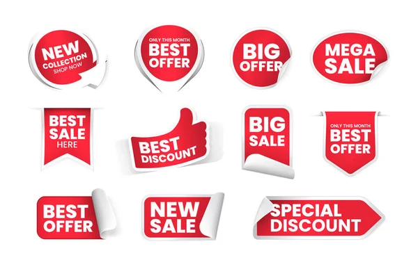 Collection High Quality Realistic Red Labels White Background Isolated Vector — Stock Vector