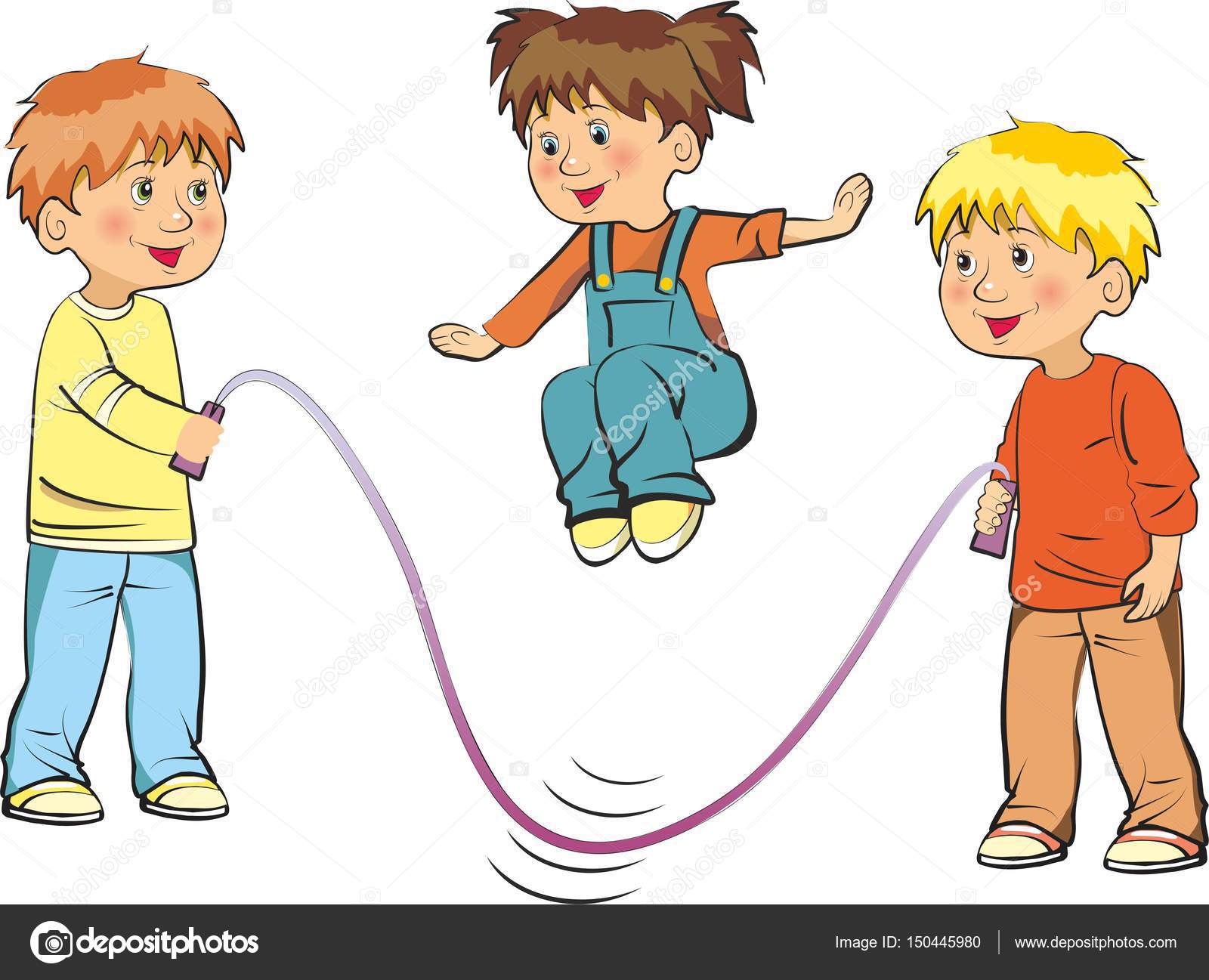 happy children. Girl jumping rope — Vector de stock © Virtis #150445980