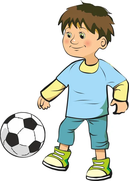 Garçon jouant au foot. Il est footballeur. — Image vectorielle