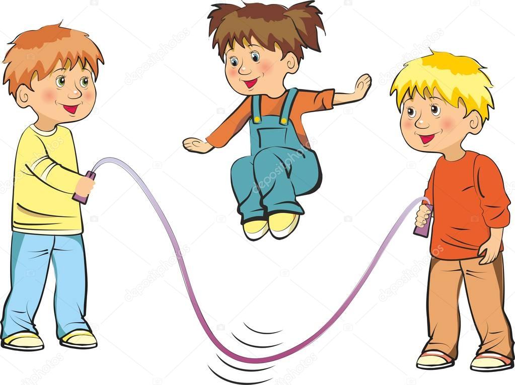 Happy children. Girl jumping rope — Stock Vector © Virtis #150445980