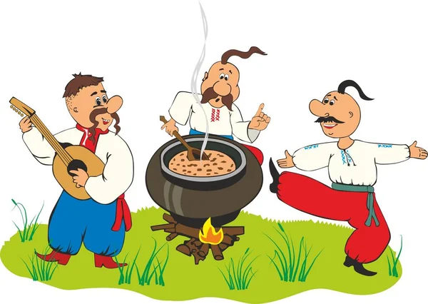 Cossacos almoçando na grama —  Vetores de Stock
