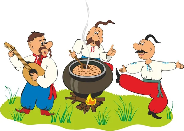 Cossacks having lunch on the grass — Stock Vector