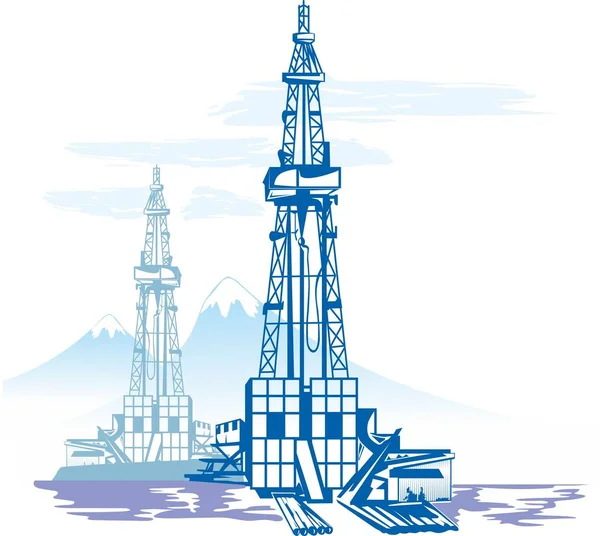 Olie- en gas-productie, drilling rig — Stockvector