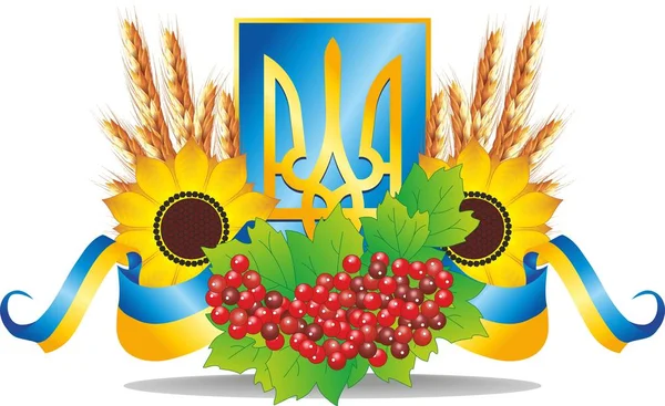 Oekraïne wapenschild met nationale vlag — Stockvector