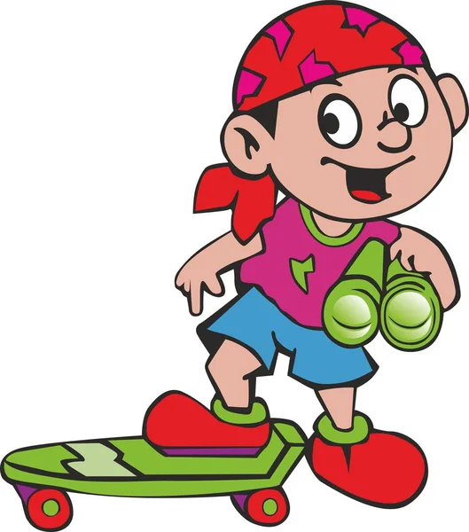 Αγόρι με skateboard και κιάλια — Διανυσματικό Αρχείο
