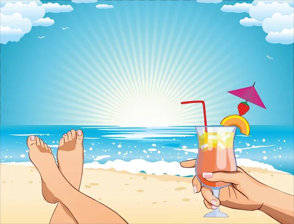 Summer vacation on the beach_female — Stock Vector