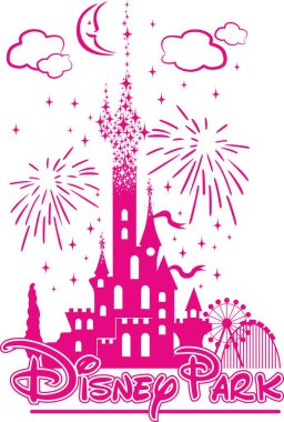 Disney's castle amidst amusement and fireworks clipart