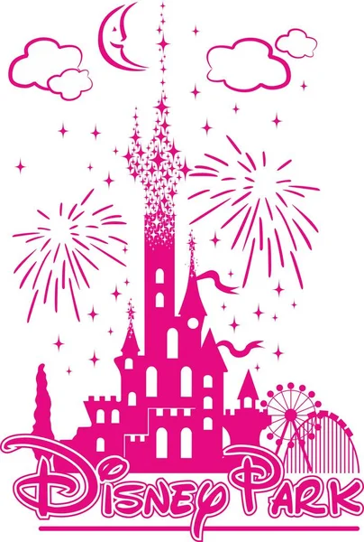 Disney's castle amidst amusement and fireworks — Stock Vector