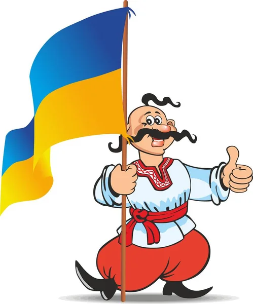 Ukrainska kosack med flagga Ukraina — Stock vektor