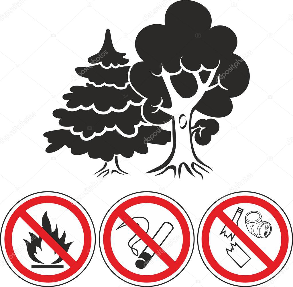 mixed forest and prohibiting signs icons
